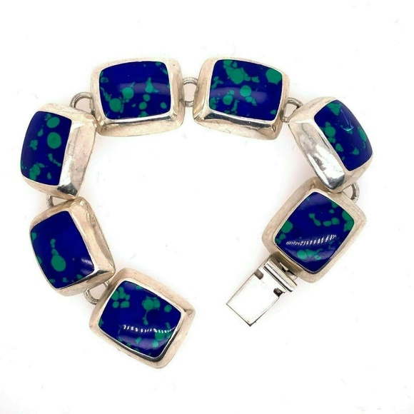 925 Sterling Silver Blue Gemstone Bracelet - Picture 1 of 5